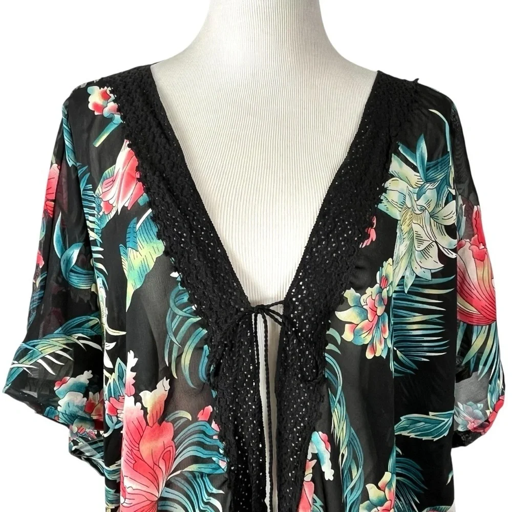 Royal Paisley Tropical Floral Kimono Swimsuit Cover-up Size OSFM